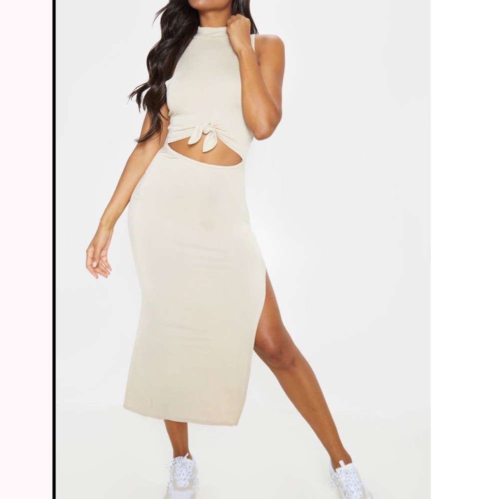 Stone High Neck Knot Front Split Maxi